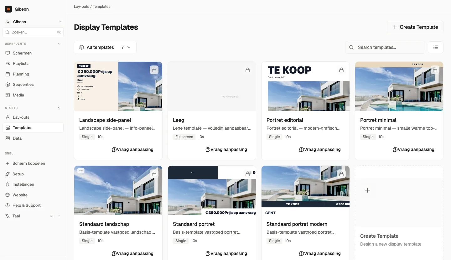 De gibeon.io Studio met kant-en-klare templates voor je schermen